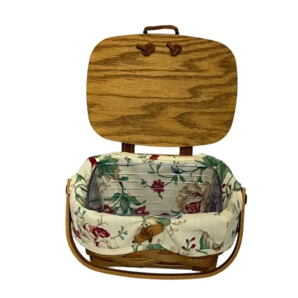 Longaberger Small Purse Basket Lid Liner Leather Hinges Toggle 2005